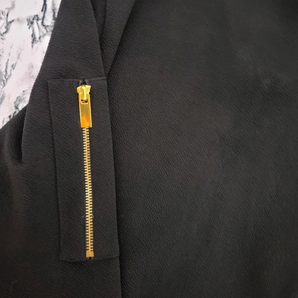 Olivia Blu Black Bomber Jacket With Gold Zipper Detailing​ - Picture 12 of 12